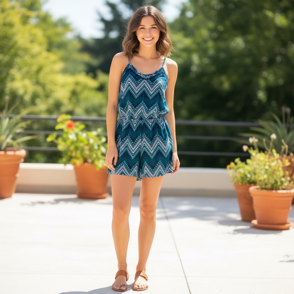 Woman’s Divided Teal Chevron Jumpsuit size 6